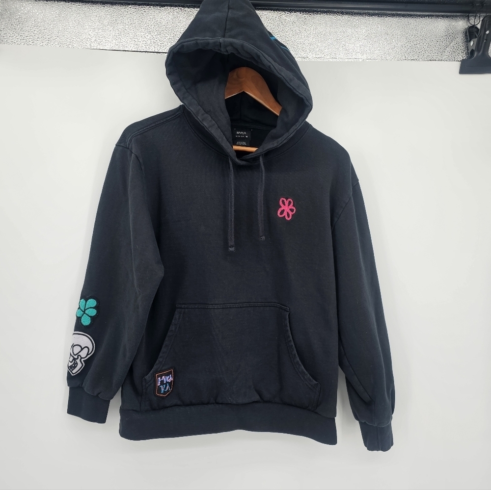 RVCA Mark Oblow Patch Hoodie for Women Black Medium (Uk 8) - Picture 5 of 9